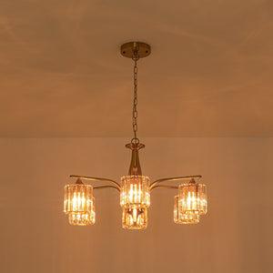 LightFixturesUSA-Glam Brass Faceted Crystal 6-Light Semi Flush Chandelier-Chandelier-Brass-