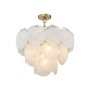 LightFixturesUSA-Glam Brass Opal Swirl Glass Round Tiered Chandelier-Chandelier-21 in-