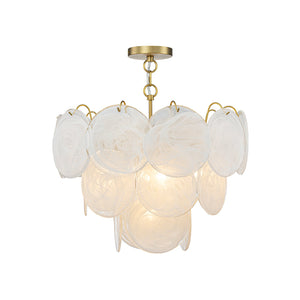 LightFixturesUSA-Glam Brass Opal Swirl Glass Round Tiered Chandelier-Chandelier-21 in-