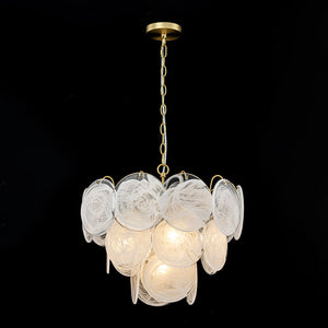 LightFixturesUSA-Glam Brass Opal Swirl Glass Round Tiered Chandelier-Chandelier-21 in-