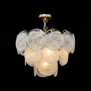 LightFixturesUSA-Glam Brass Opal Swirl Glass Round Tiered Chandelier-Chandelier-21 in-