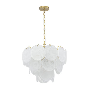 LightFixturesUSA-Glam Brass Opal Swirl Glass Round Tiered Chandelier-Chandelier-21 in-