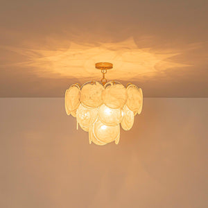 LightFixturesUSA-Glam Brass Opal Swirl Glass Round Tiered Chandelier-Chandelier-21 in-