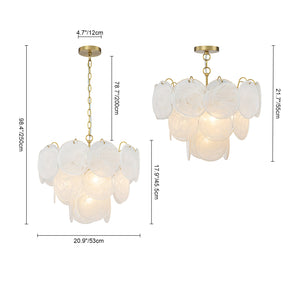 LightFixturesUSA-Glam Brass Opal Swirl Glass Round Tiered Chandelier-Chandelier-21 in-
