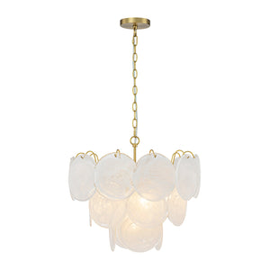 LightFixturesUSA-Glam Brass Opal Swirl Glass Round Tiered Chandelier-Chandelier-21 in-