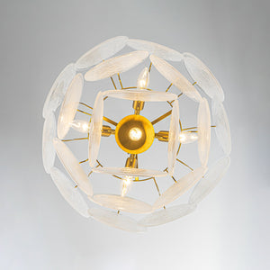 LightFixturesUSA-Glam Brass Opal Swirl Glass Round Tiered Chandelier-Chandelier-21 in-