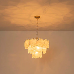 LightFixturesUSA-Glam Brass Opal Swirl Glass Round Tiered Chandelier-Chandelier-21 in-