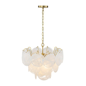 LightFixturesUSA-Glam Brass Opal Swirl Glass Round Tiered Chandelier-Chandelier-21 in-