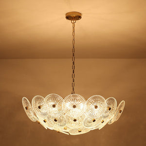 LightFixturesUSA - Glam Brass Ribbed Glass Floral Round Basket Chandelier - Chandelier - 28 in - 