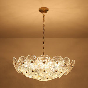 LightFixturesUSA - Glam Brass Ribbed Glass Floral Round Basket Chandelier - Chandelier - 28 in - 