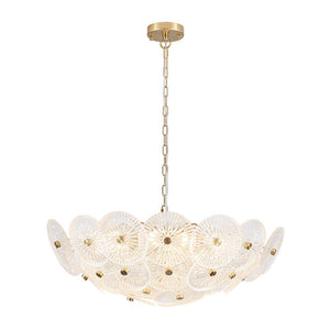 LightFixturesUSA - Glam Brass Ribbed Glass Floral Round Basket Chandelier - Chandelier - 28 in - 