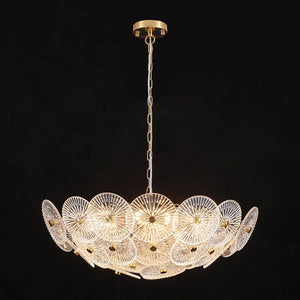 LightFixturesUSA - Glam Brass Ribbed Glass Floral Round Basket Chandelier - Chandelier - 28 in - 