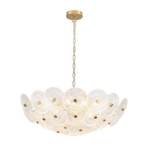 LightFixturesUSA - Glam Brass Ribbed Glass Floral Round Basket Chandelier - Chandelier - 28 in - 