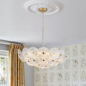 LightFixturesUSA - Glam Brass Ribbed Glass Floral Round Basket Chandelier - Chandelier - 28 in - 