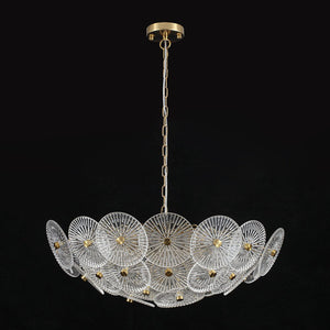 LightFixturesUSA - Glam Brass Ribbed Glass Floral Round Basket Chandelier - Chandelier - 28 in - 