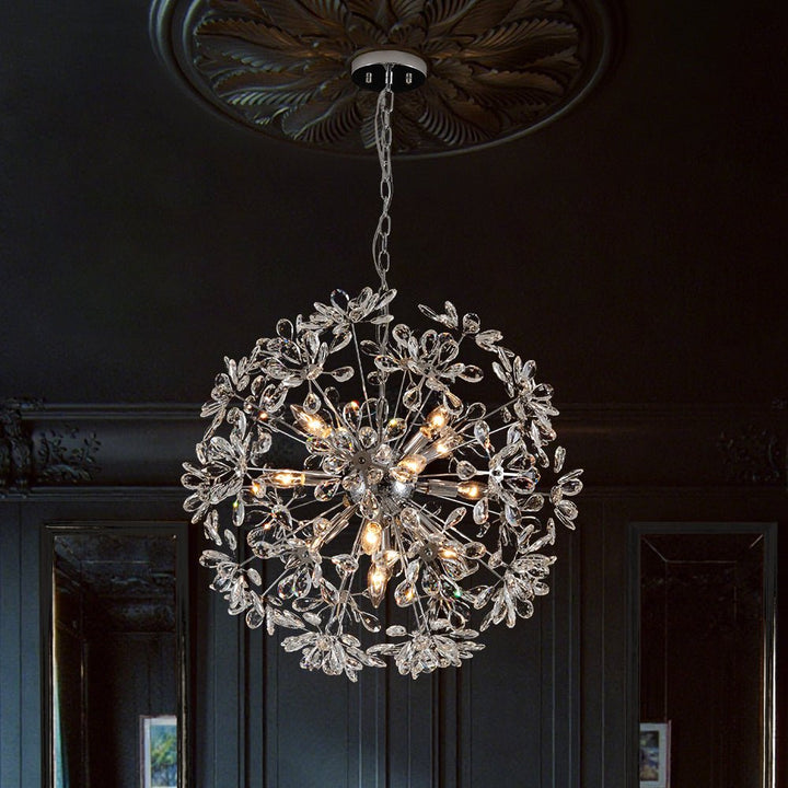LightFixturesUSA - Glam Chrome Bloom Dandelion Crystal Sputnik Chandelier - Chandelier - Chrome - 