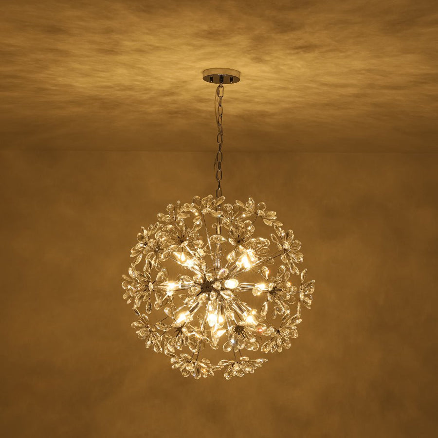 LightFixturesUSA - Glam Chrome Bloom Dandelion Crystal Sputnik Chandelier - Chandelier - Chrome - 