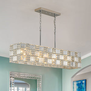 LightFixturesUSA - Glam Chrome Dazzle Crystal Rectangle Cage Island Chandelier - Chandelier - Chrome - 