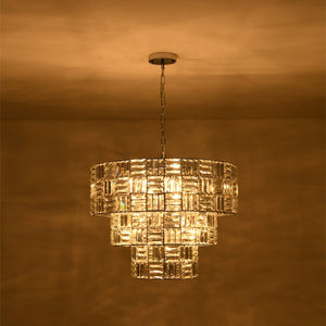 LightFixturesUSA - Glam Chrome Spark Cut Crystal Tiered Round Chandelier - Chandelier - Chrome - 