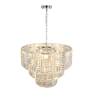 LightFixturesUSA - Glam Chrome Spark Cut Crystal Tiered Round Chandelier - Chandelier - Chrome - 