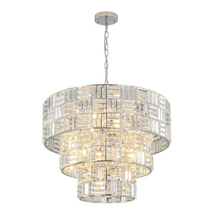 LightFixturesUSA - Glam Chrome Spark Cut Crystal Tiered Round Chandelier - Chandelier - Chrome - 