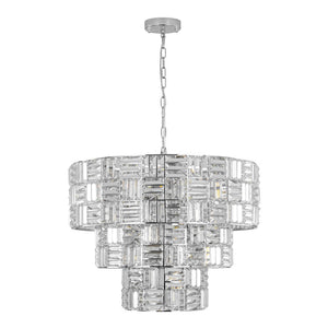 LightFixturesUSA - Glam Chrome Spark Cut Crystal Tiered Round Chandelier - Chandelier - Chrome - 