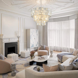 LightFixturesUSA - Glam Chrome Spark Cut Crystal Tiered Round Chandelier - Chandelier - Chrome - 