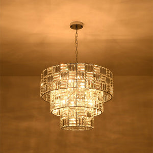 LightFixturesUSA - Glam Chrome Spark Cut Crystal Tiered Round Chandelier - Chandelier - Chrome - 