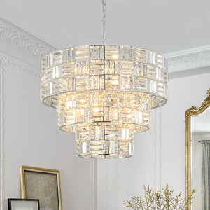 LightFixturesUSA - Glam Chrome Spark Cut Crystal Tiered Round Chandelier - Chandelier - Chrome - 