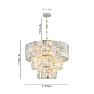 LightFixturesUSA - Glam Chrome Spark Cut Crystal Tiered Round Chandelier - Chandelier - Chrome - 