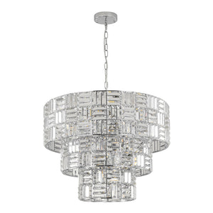 LightFixturesUSA - Glam Chrome Spark Cut Crystal Tiered Round Chandelier - Chandelier - Chrome - 