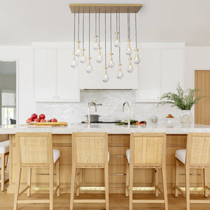 LightFixturesUSA-Glam Cluster 13-Light Teardrop Glass Linear Island Pendant-Chandelier-Brass-