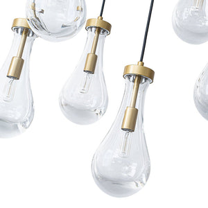 LightFixturesUSA-Glam Cluster 13-Light Teardrop Glass Linear Island Pendant-Chandelier-Brass-