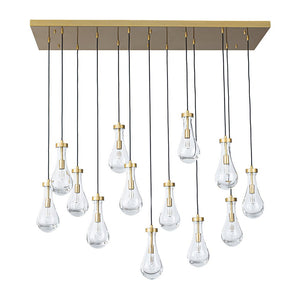 LightFixturesUSA-Glam Cluster 13-Light Teardrop Glass Linear Island Pendant-Chandelier-Brass-