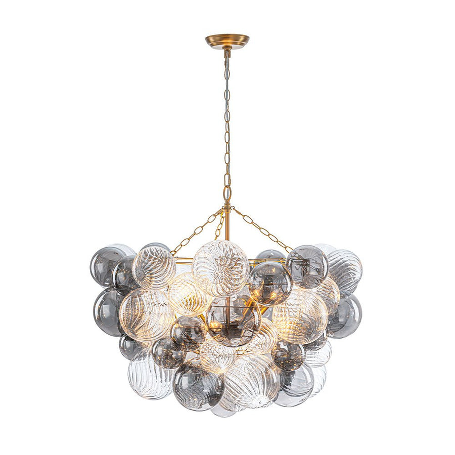 LightFixturesUSA - Glam Cluster Ribbed Smoked Glass Globe Bubble Chandelier - Chandelier - Brass (Exclusive Offer) - 