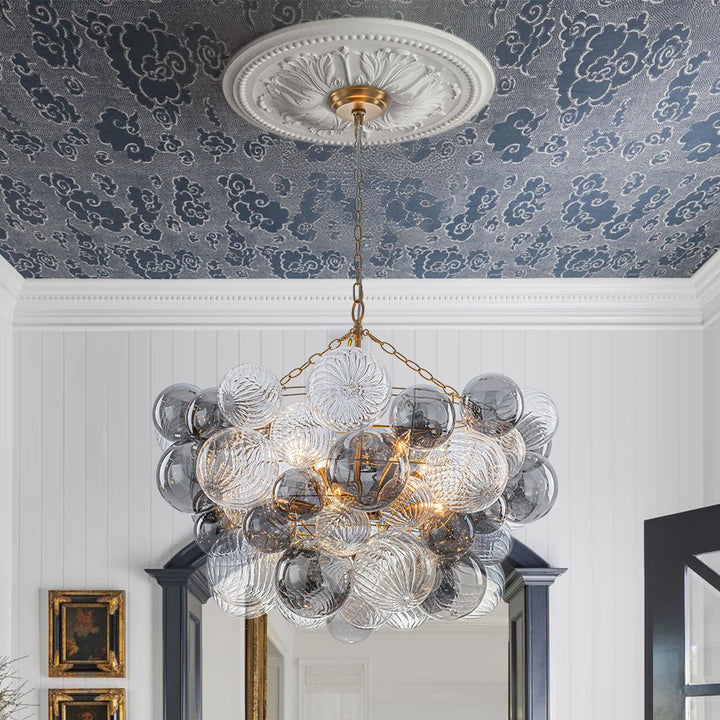 LightFixturesUSA - Glam Cluster Ribbed Smoked Glass Globe Bubble Chandelier - Chandelier - Brass (Exclusive Offer) - 