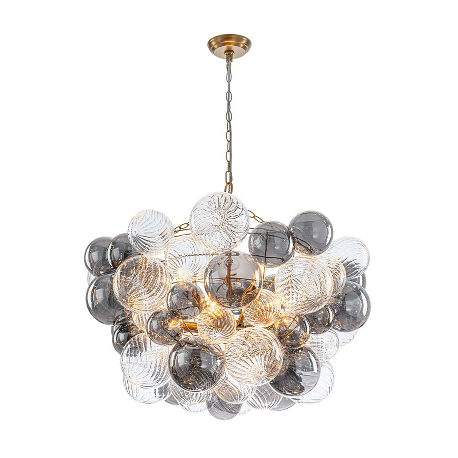 LightFixturesUSA - Glam Cluster Ribbed Smoked Glass Globe Bubble Chandelier - Chandelier - Brass (Exclusive Offer) - 
