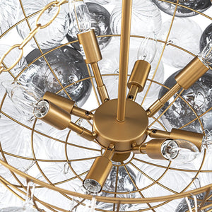 LightFixturesUSA - Glam Cluster Ribbed Smoked Glass Globe Bubble Chandelier - Chandelier - Brass (Exclusive Offer) - 