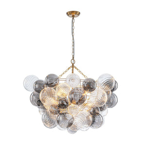 LightFixturesUSA - Glam Cluster Ribbed Smoked Glass Globe Bubble Chandelier - Chandelier - Brass (Exclusive Offer) - 