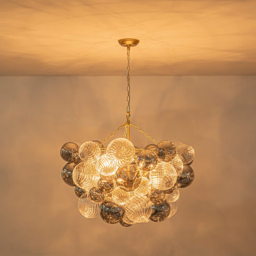 LightFixturesUSA - Glam Cluster Ribbed Smoked Glass Globe Bubble Chandelier - Chandelier - Brass (Exclusive Offer) - 