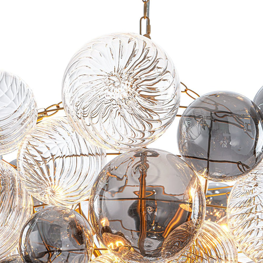 LightFixturesUSA - Glam Cluster Ribbed Smoked Glass Globe Bubble Chandelier - Chandelier - Brass (Exclusive Offer) - 