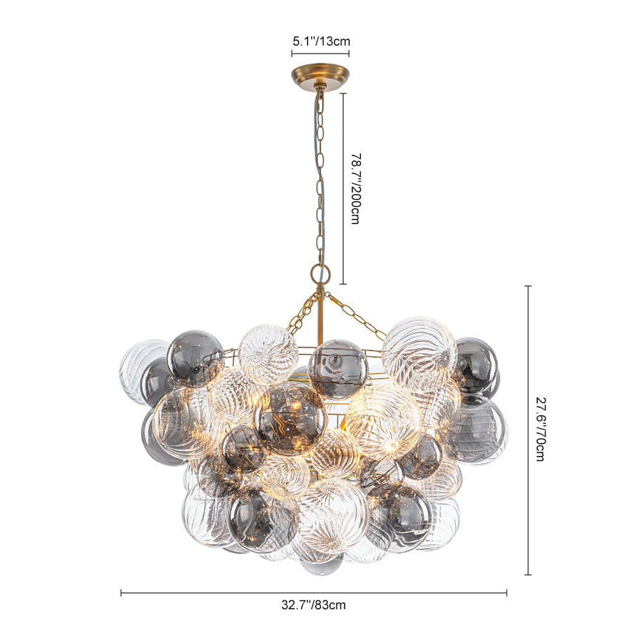LightFixturesUSA - Glam Cluster Ribbed Smoked Glass Globe Bubble Chandelier - Chandelier - Brass (Exclusive Offer) - 