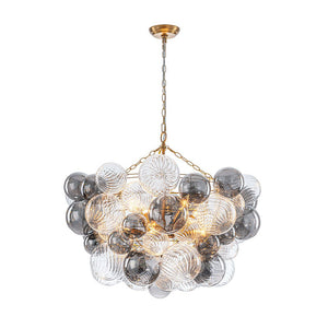 LightFixturesUSA - Glam Cluster Ribbed Smoked Glass Globe Bubble Chandelier - Chandelier - Brass (Exclusive Offer) - 