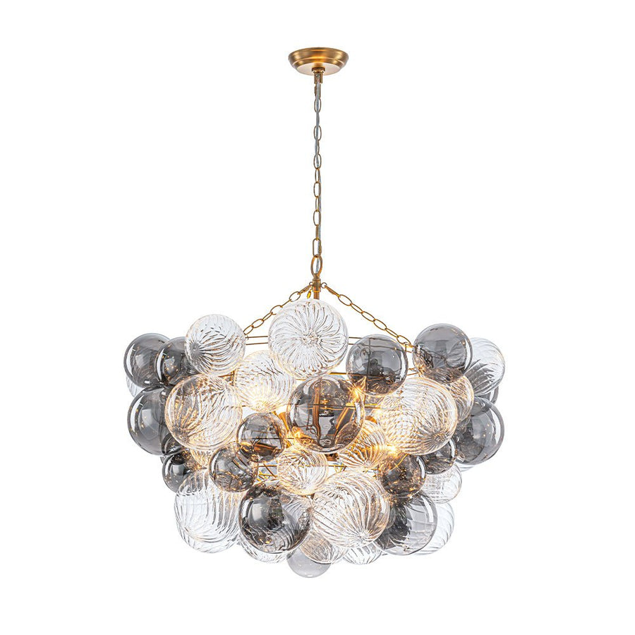 LightFixturesUSA - Glam Cluster Ribbed Smoked Glass Globe Bubble Chandelier - Chandelier - Brass (Exclusive Offer) - 