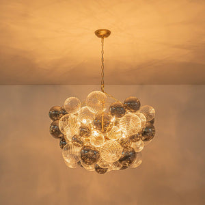LightFixturesUSA - Glam Cluster Ribbed Smoked Glass Globe Bubble Chandelier - Chandelier - Brass (Exclusive Offer) - 
