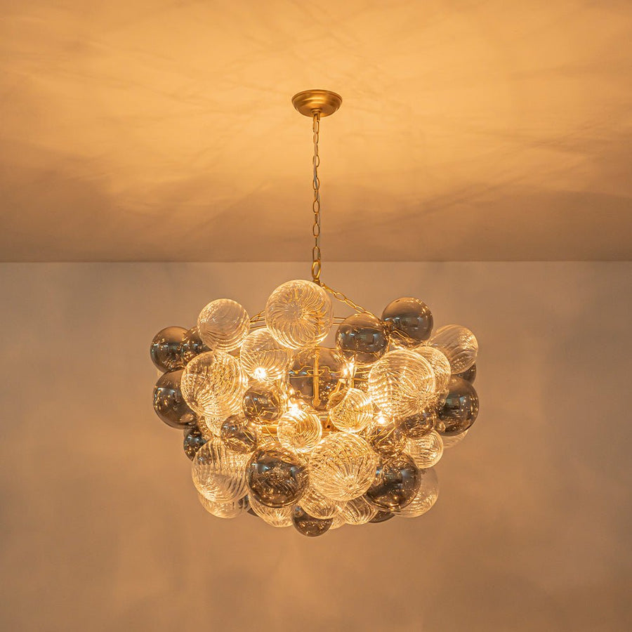 LightFixturesUSA - Glam Cluster Ribbed Smoked Glass Globe Bubble Chandelier - Chandelier - Brass (Exclusive Offer) - 