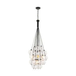 LightFixturesUSA - Glam Cluster Textured Water Glass Globe Bubble Chandelier - Chandelier - Black (Exclusive Offer) - 
