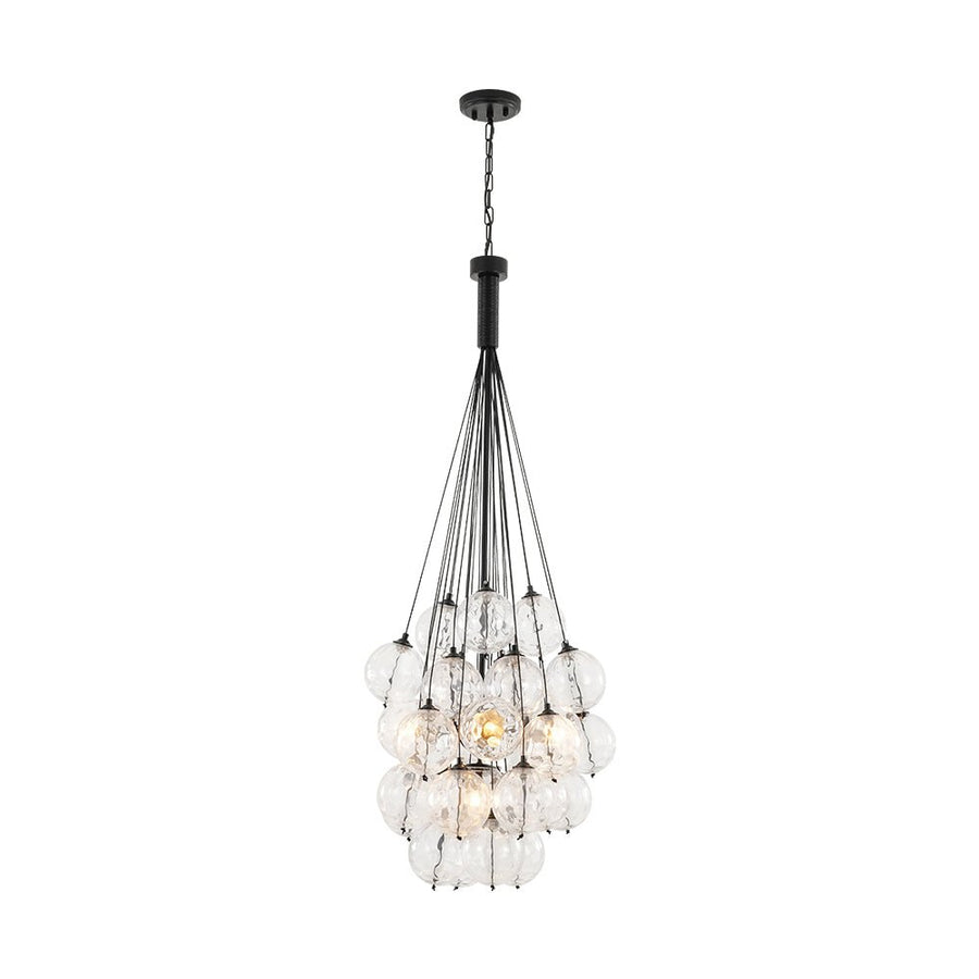 LightFixturesUSA - Glam Cluster Textured Water Glass Globe Bubble Chandelier - Chandelier - Black (Exclusive Offer) - 