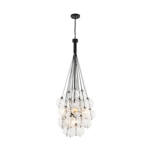 LightFixturesUSA - Glam Cluster Textured Water Glass Globe Bubble Chandelier - Chandelier - Black (Exclusive Offer) - 