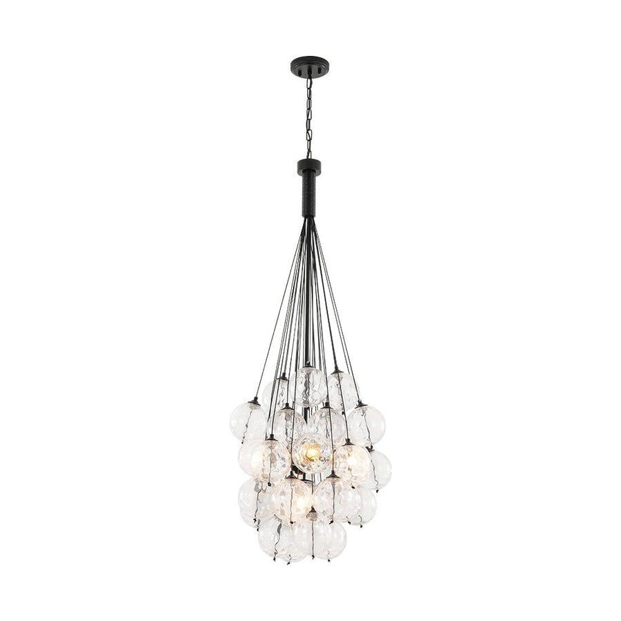 LightFixturesUSA - Glam Cluster Textured Water Glass Globe Bubble Chandelier - Chandelier - Black (Exclusive Offer) - 